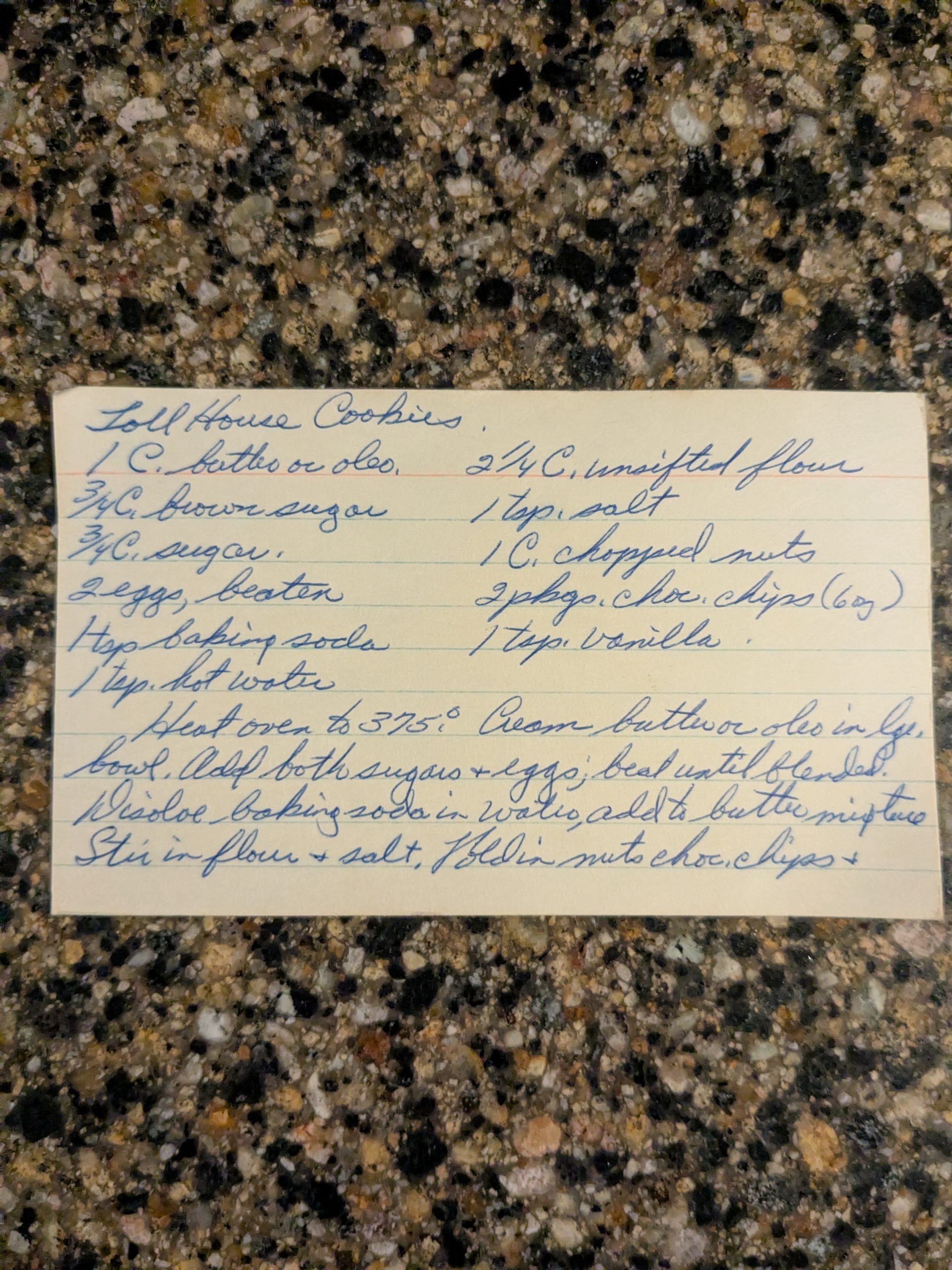 Photograph of the recipe card, page 1